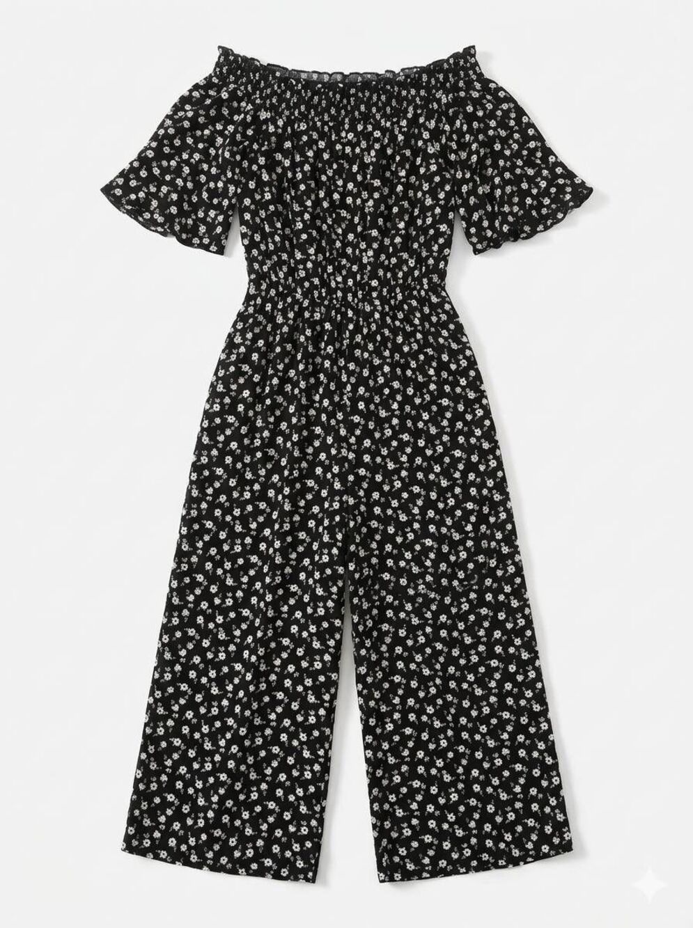 🔺️Flamingo Black On/Off Shoulder Floral Print Jumpsuit Small